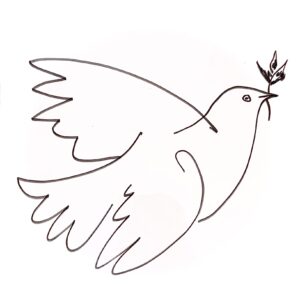 Drawing of dove of peace - olive branch in beak